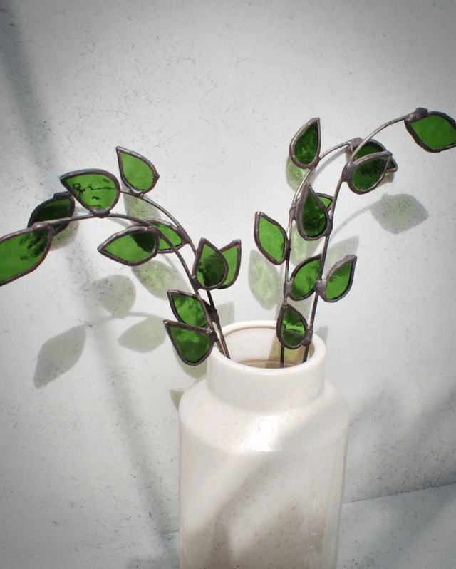 Olive Green Foliage Stained Glass Faux Flowers